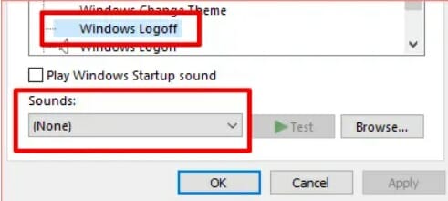 pick Windows Logoff and then choose a standard starting audio