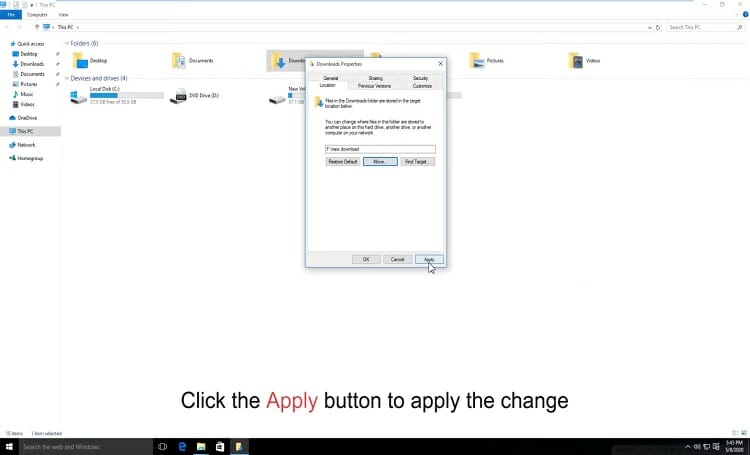 click on the ‘Apply’ button to make the change you had made.