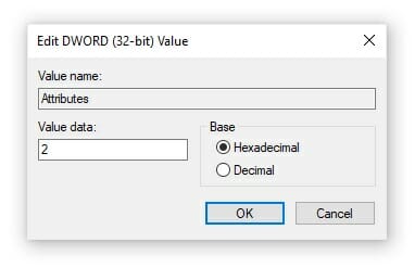 Set the value data to 2 and hit the OK