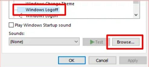 To change the shutdown sound, navigate to Start > Settings > System Sounds > Shutdown Sound and select Browse.