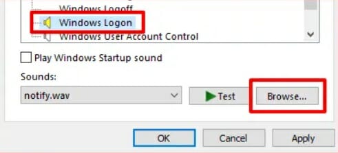 Select Windows Logon from the Start menu and then hit the Browse option.