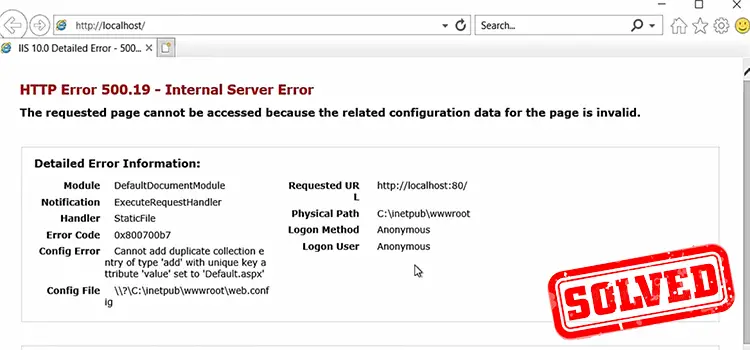 HTTP Error 500.23 Internal Server Error