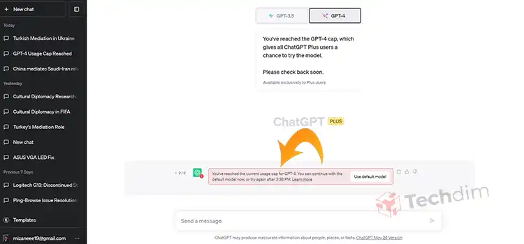 You’ve Reached The Current Usage Cap For GPT-4 error message