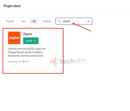 search for the Zapier plugin
