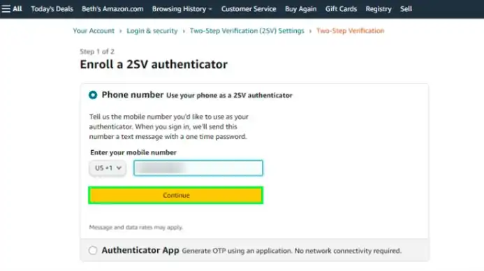 Choose how you want to receive your verification code. You can choose to receive it via text message, or authenticator app