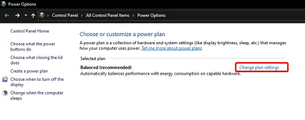 Click on Change plan settings