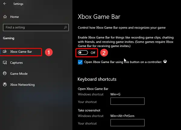Select the Xbox Game Bar option