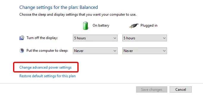 select Change Advanced Power Settings